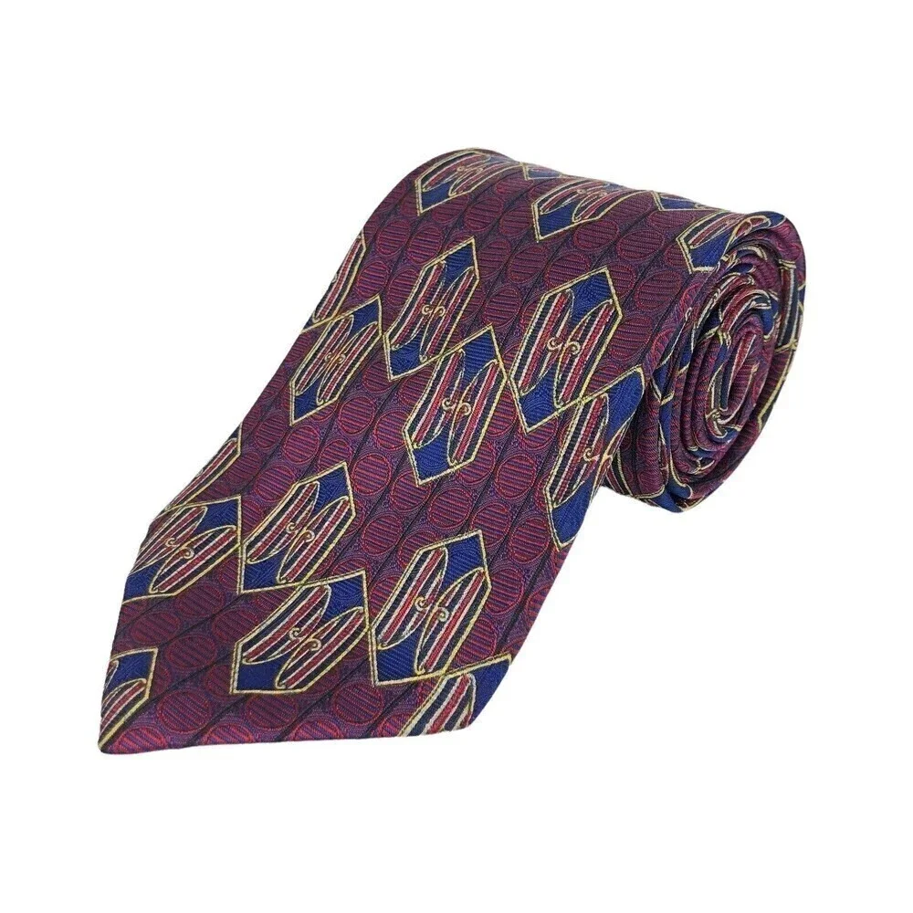 Robert Talbott Best of Class Silk Tie Mens Geometric Crimson Blue Woven Necktie